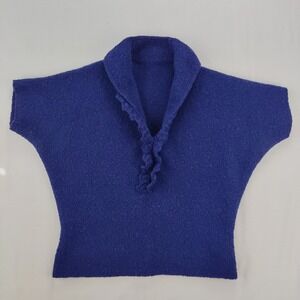 Unbranded Boiled Wool Sweater Vest Women XS Blue Ruffle Shawl Collar Dolman